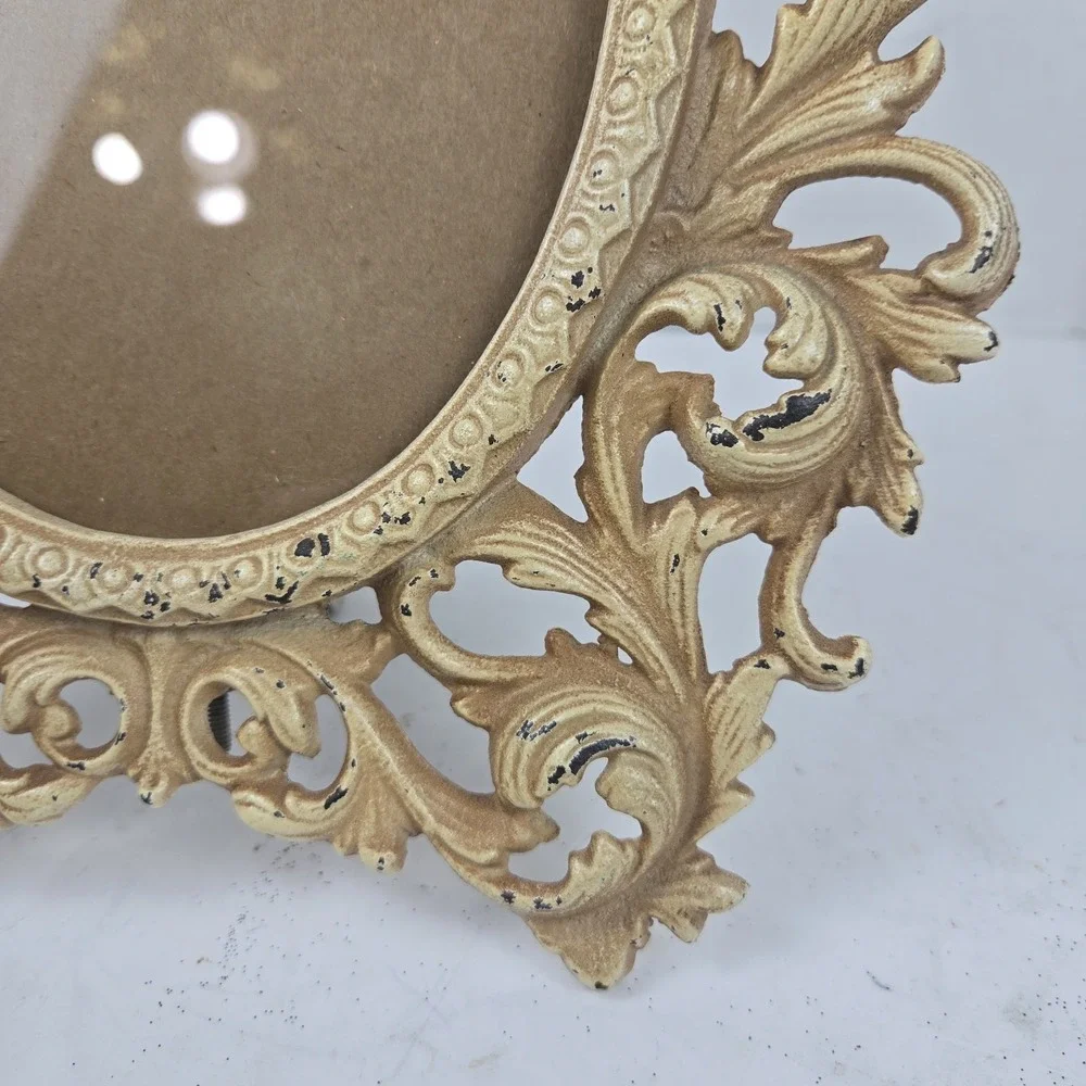 Antique 1920s Ornate Cast Metal Oval Photo Frame 5x7 Scroll Art Deco Victorian